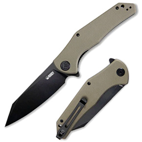 Kubey Flash Tan Handle Black Blade Linerlock