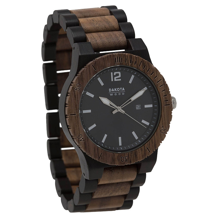 Dakota Watch Ebony/Wallnut Hodinky vyrobené z ebenového a ořechového dřeva