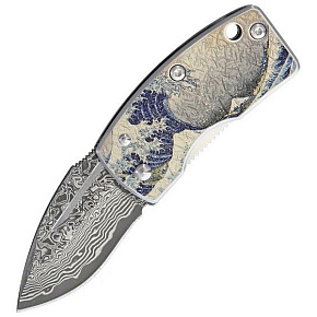 Ukimon Money Clip Damascus Blue Wave