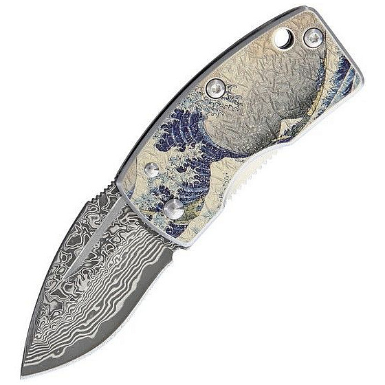 Ukimon Money Clip Damascus Blue Wave