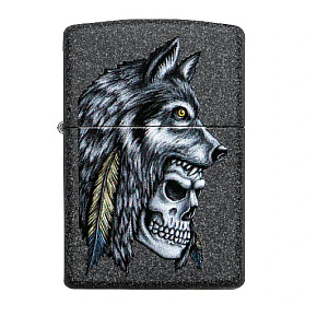 Zippo Wolf Skull Feather Design Stone Color
