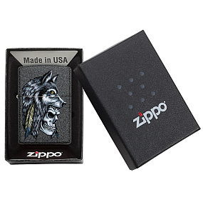 Zippo Wolf Skull Feather Design Stone Color