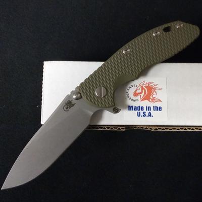 Rick Hinderer 3,5 XM-18 Folding Knife Skinny Slicer Battle Bronz Green G-10 CPM20CV