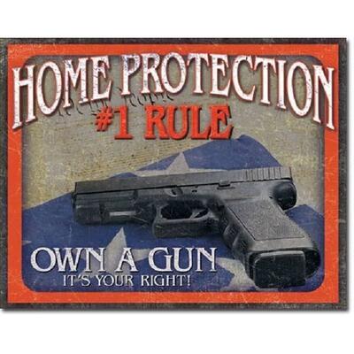Tin Sign Home Protection 1 Rule - kovová tabule