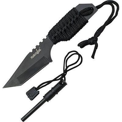 Survivor Fixed Blade Knife with Fire Starter Black