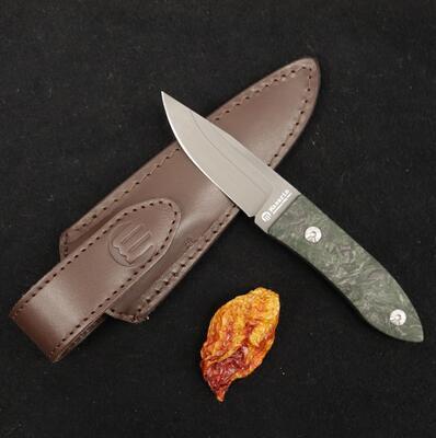 Maserin Small Damascus Fixed Blade Green Carbon Knife - 1