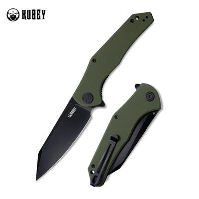 Kubey Black TiNi Coated Flipper Knive Olive Handle - 1