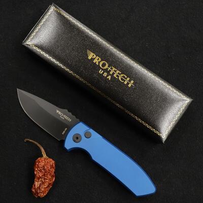 Pro-Tech Small Bladed Rockeye Solid Blue Handle, Black Blade - 1