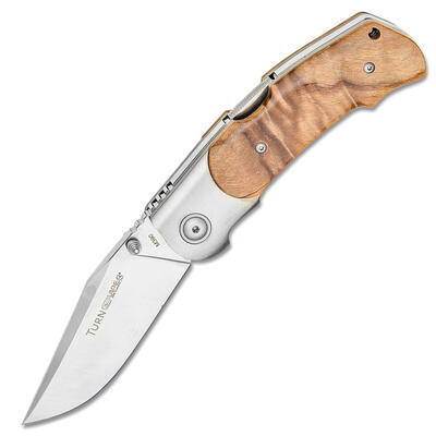 Viper Turn M390 Satin Plain Blade, Full Titanium, Poplar Wood Scales - 1