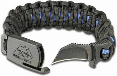 Outdoor Edge Para Claw Paracord Knife Bracelet Medium Thin Blue Black Line