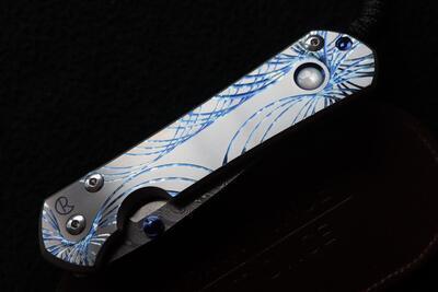 Chris Reeve Sebenza 31 Large Unique Graphic Boomerang Damascus / Mother of Pearl - 2