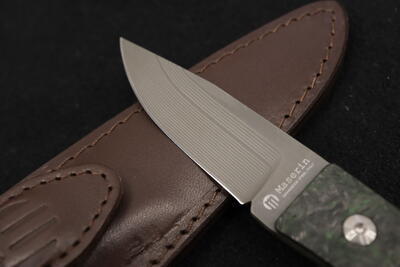 Maserin Small Damascus Fixed Blade Green Carbon Knife - 2