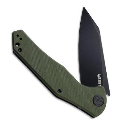 Kubey Black TiNi Coated Flipper Knive Olive Handle - 2