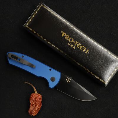 Pro-Tech Small Bladed Rockeye Solid Blue Handle, Black Blade - 2