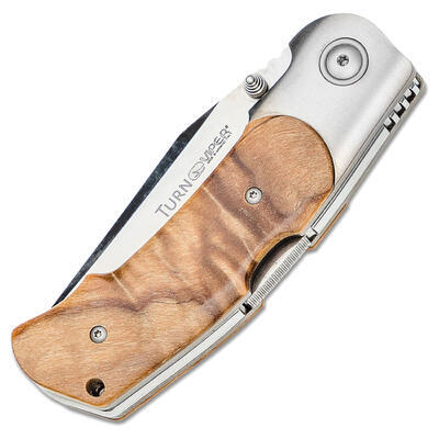 Viper Turn M390 Satin Plain Blade, Full Titanium, Poplar Wood Scales - 2