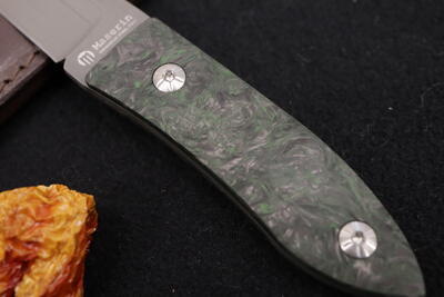 Maserin Small Damascus Fixed Blade Green Carbon Knife - 3