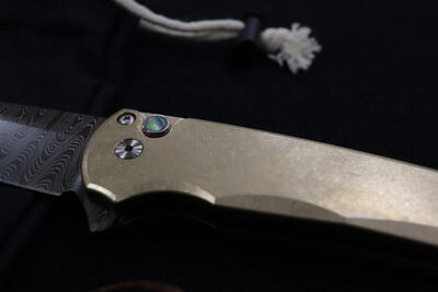 Pro-Tech Malibu Flipper Stonewash Bronze Al Handle, Damascus Blade by Chad Nichols - 3