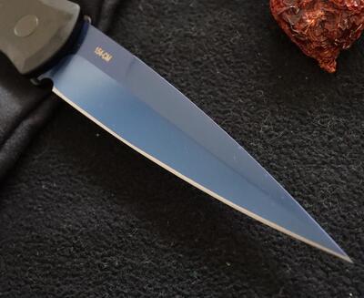 Pro-Tech Godfather Solid Black Handle Sapphire Blue Blade - 4